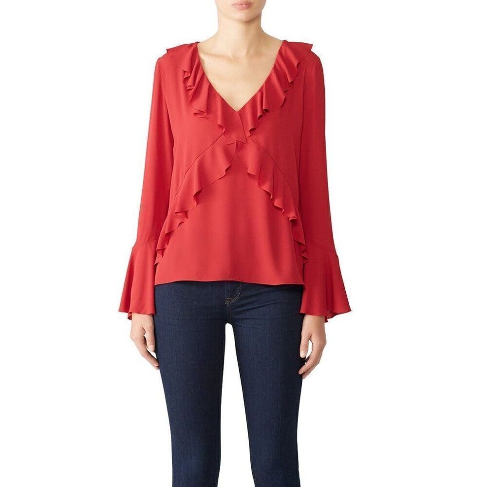 Bailey 44 Red Nugget Ruffled Blouse with Bell Sleeves S